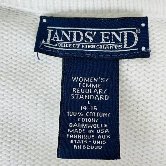 Vtg 90s Lands End Full Button Cardigan Sz L Minimalist Capsule Preppy Beach - Picture 6 of 6